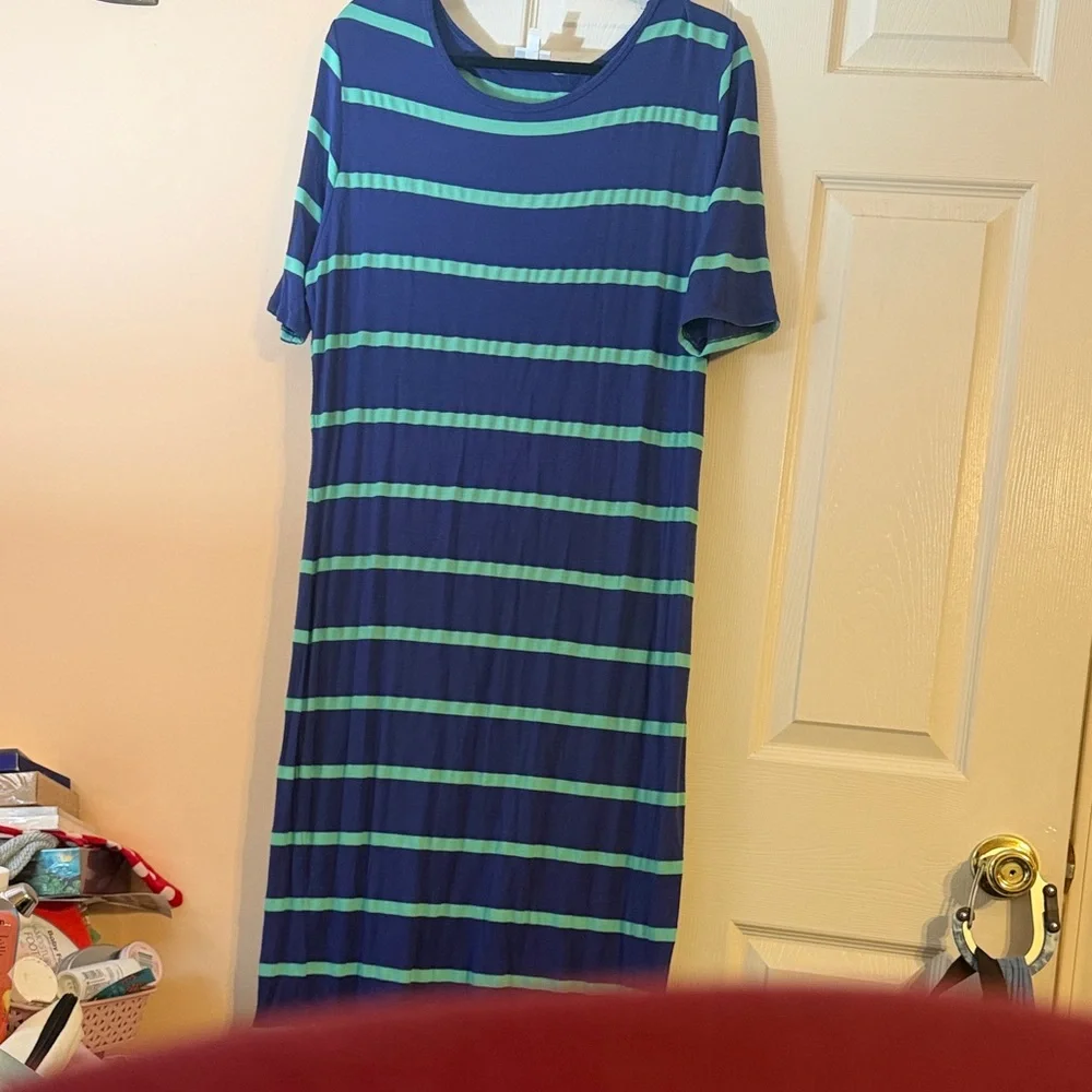 LuLaRoe Navy and Teal Striped Short Sleeve Dress - 3XL - Picture 1 of 2